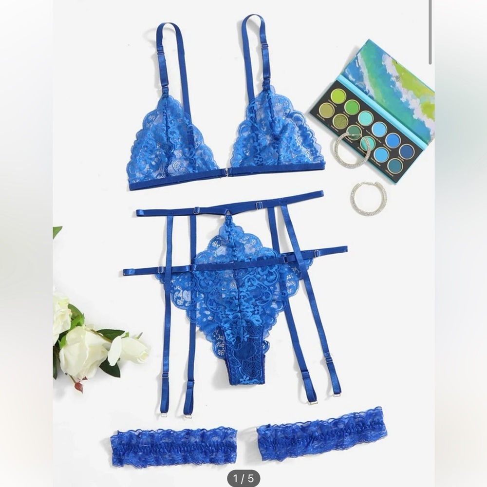 Royal blue lace lingerie set